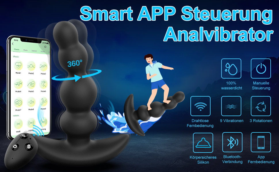 Analvibratoren mit APP Fernbedienung, Buttplug Prostata Stimulator Analspielzeuge mit 9 Vibrationsmodi 360° Rotierender Analkugeln Analplugs 8 2sg5wnwz 4665