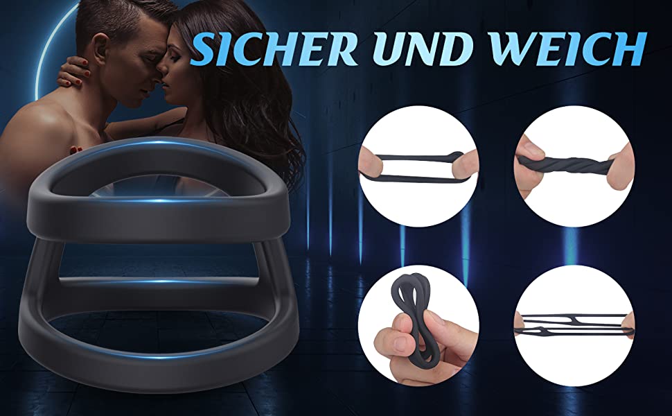 Penisring Dehnbar Silikon Cockring für Männer,Sex Spielzeug für die Männer Penisringe Dual Cock Hodenring mit Hodensack 9