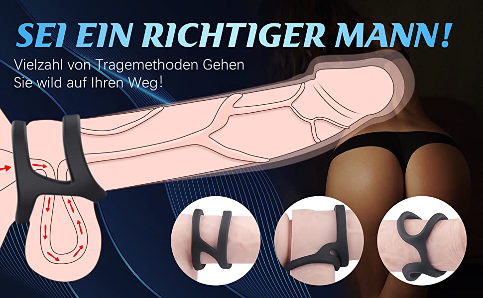 Penisring Dehnbar Silikon Cockring für Männer,Sex Spielzeug für die Männer Penisringe Dual Cock Hodenring mit Hodensack 10