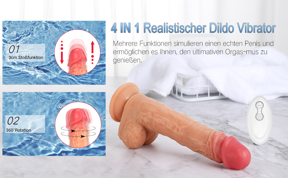 Dildo Vibrator mit Stoßfunktion und 360° Rotierender Glans – 22 * 4 cm G-Punkt Vibratoren für sie mit 8 Vibrationmodi Realistischer Dildos, mit Saugnapf und 40 ℃ Heizung 5 650ay6ol 1007