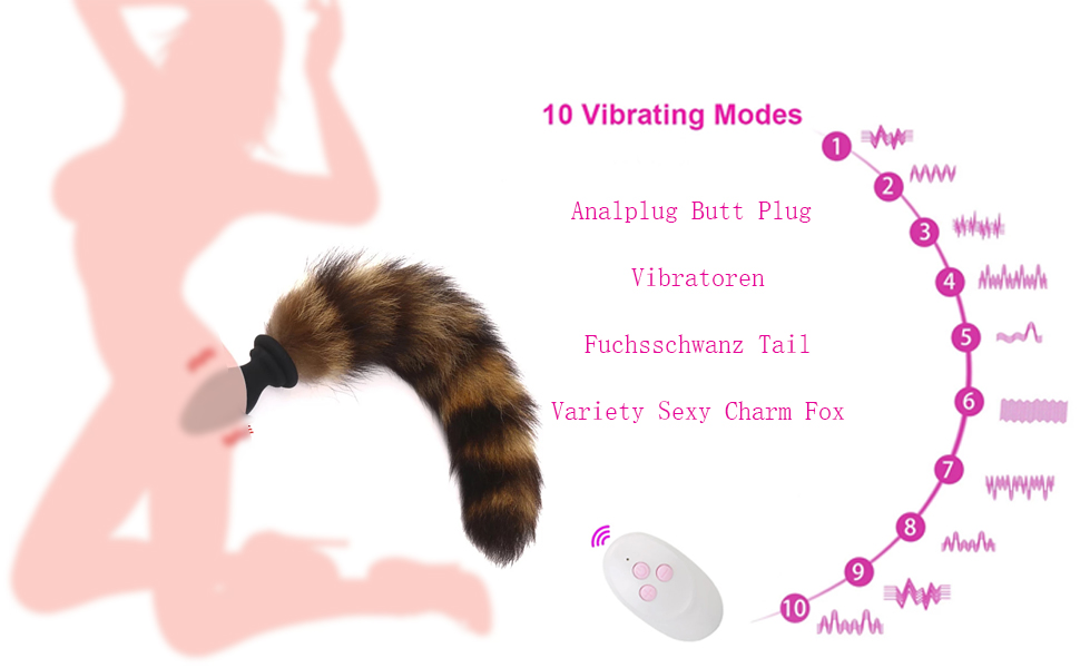 10 Vibrierende Silikon Anal Plug Vibratoren Austauschbare Fuchsschwanz Vibrator Butt Dildo Anaal Vibration Anus Dilatator Stecker Faux Fox Tail (Mit Fernbedienung) 9 8885m032 11968