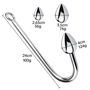 Analhaken Bondage Anal Hook 24 cm mit 3 Wechselkugeln Ø 26.5mm,34mm,40mm Kugel Stahl Metall Buttplug Hook (Klein+Medium+Groß) 9 ffefol9w 2900