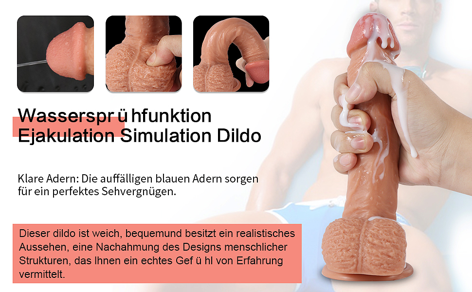 Realistischer Spritz Dildo mit groß Saugnapf, Real Dong Penis Squirting Wassersprühfunktion Ejakulation Simulation 7
