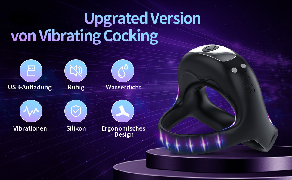 Vibrierender Penisring, Silikon Dual Penisringe Vibrator mit 9 Vibrationsmodi für Perineum Klitoris Stimulation 8 rtlea5gi 13683