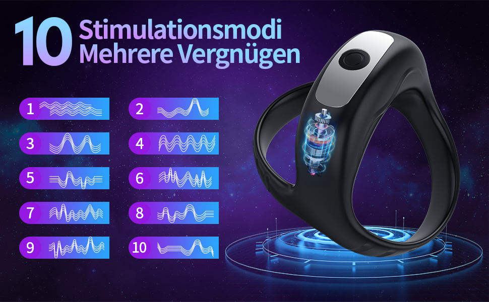 Vibrierender Penisring, Silikon Dual Penisringe Vibrator mit 9 Vibrationsmodi für Perineum Klitoris Stimulation 9 rtlea5gi 13684