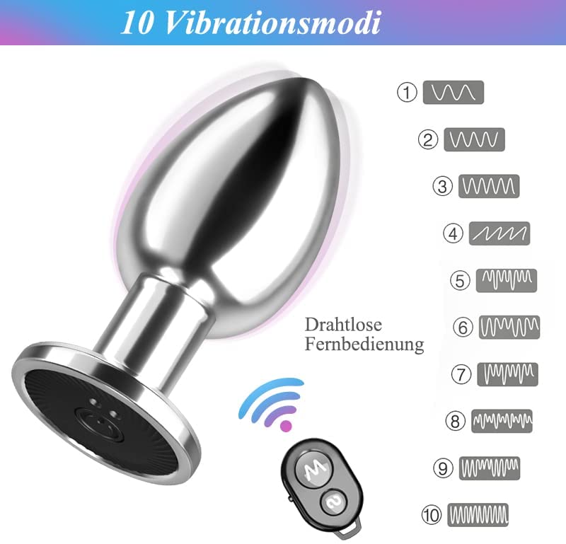 Edelstahl Analplug Vibrationen, Anal Vibrator mit 10 Vibrationsmodi, Wasserdicht Prostata Vibratoren Mann, Butt Plug mit Fernbedienung 9 vlriqwv1 11717